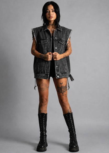 MIKO Unisex Denim Vest In Black