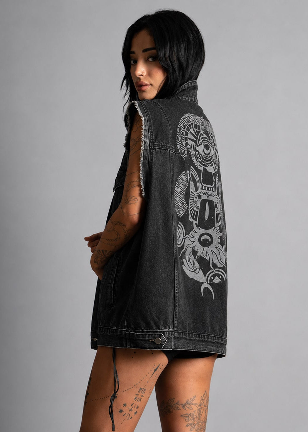 MIKO Unisex Denim Vest In Black