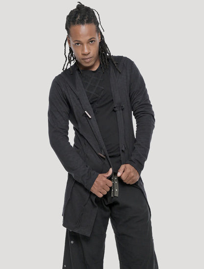 Nomad Hoodie Cardigan Light Coat In Black