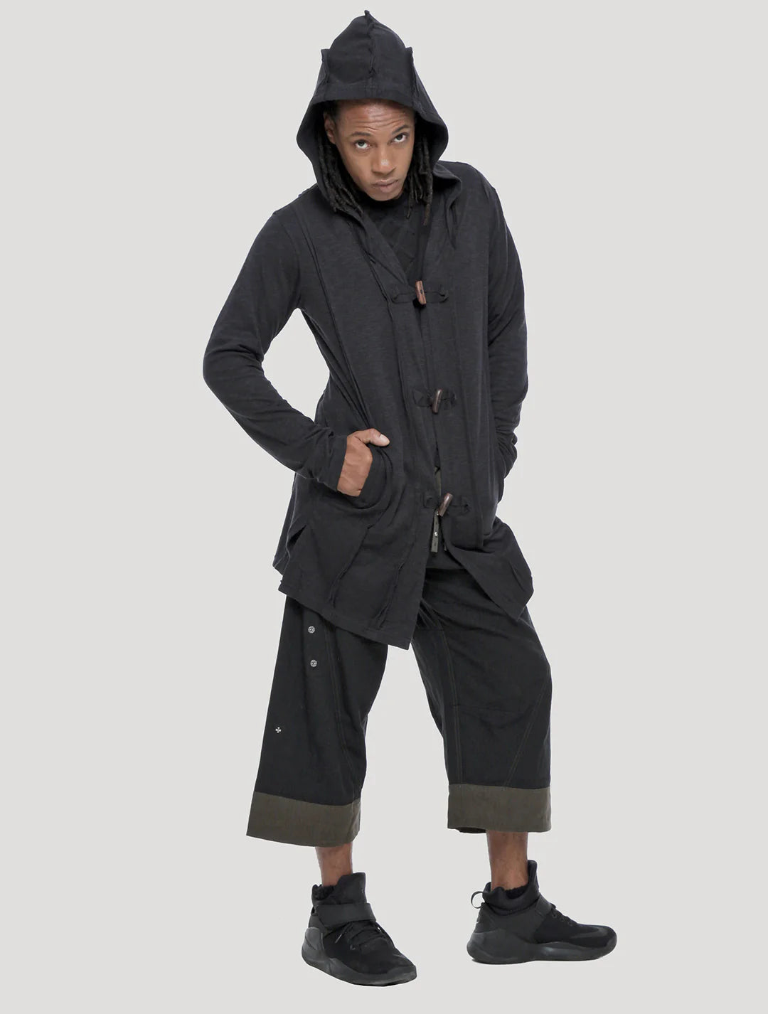 Nomad Hoodie Cardigan Light Coat In Black