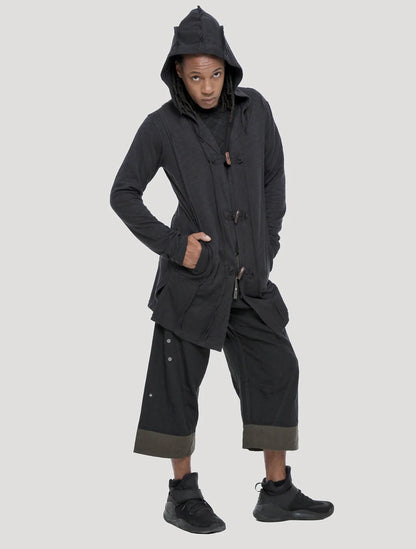 Nomad Hoodie Cardigan Light Coat In Black