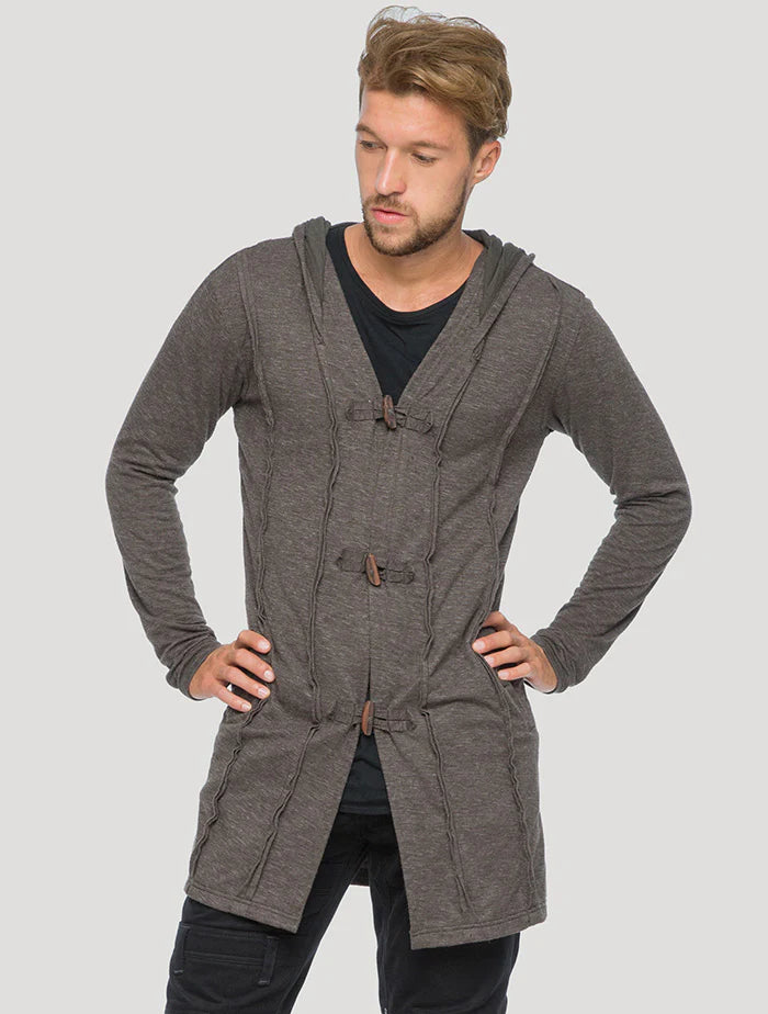 Nomad Hoodie Cardigan Light Coat In Charcoal