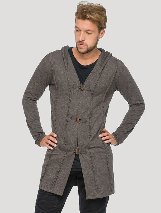 Nomad Hoodie Cardigan Light Coat In Charcoal