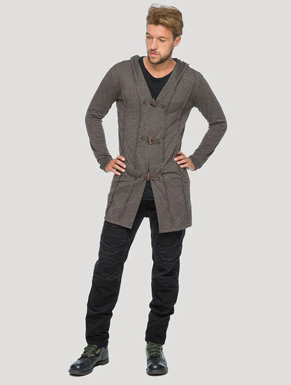 Nomad Hoodie Cardigan Light Coat In Charcoal