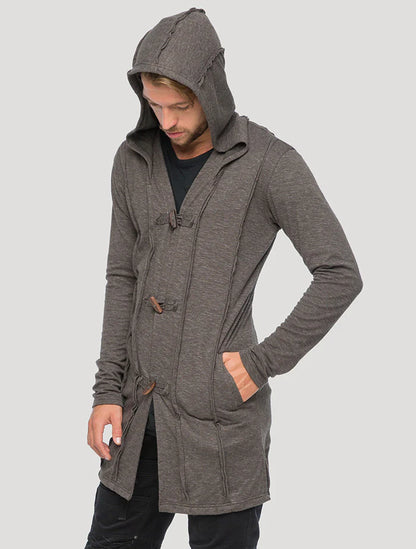 Nomad Hoodie Cardigan Light Coat In Charcoal