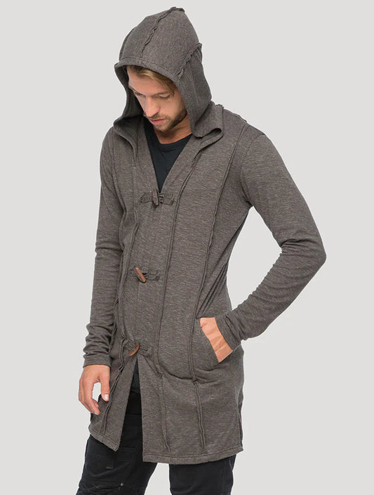 Nomad Hoodie Cardigan Light Coat In Charcoal