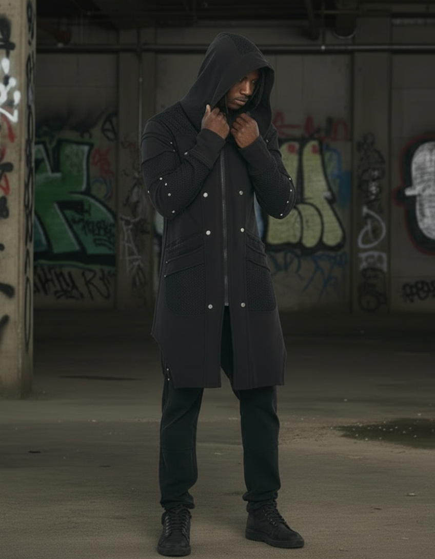 NEO STEAMED Hoodie Coat In Black