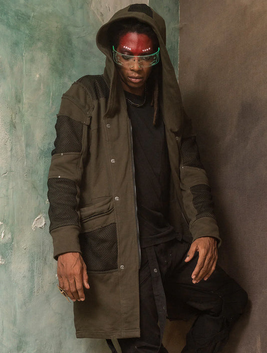 NEO STEAMED Hoodie Coat In Olive