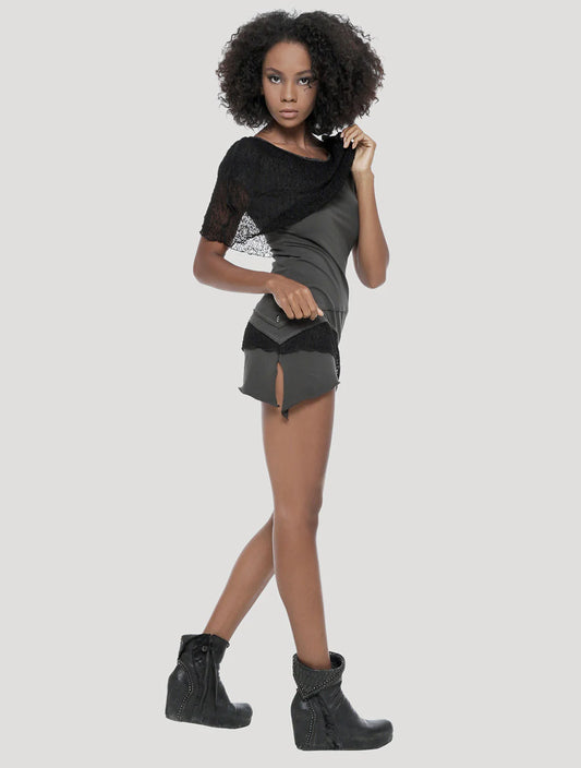 ONESA Short Sleeves Mini Dress In Olive
