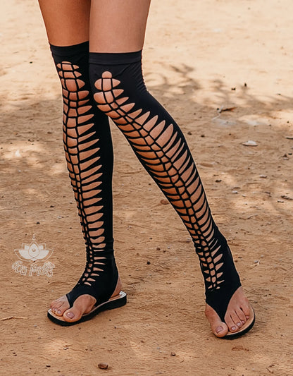 Over The Knee Gladiator Sandals In Black - limited addition