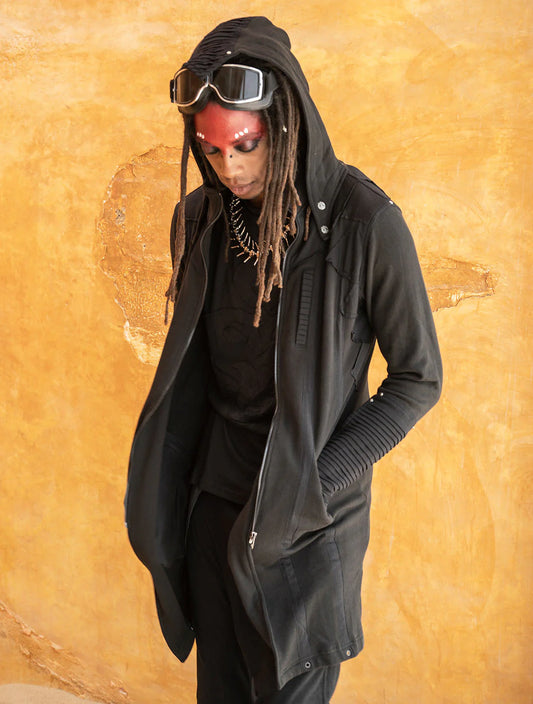 OKESA Hood Long Coat In Black