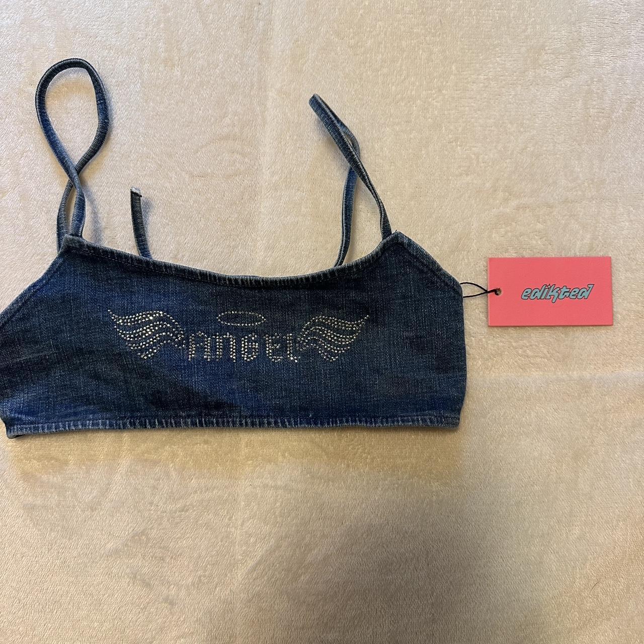 EDIKTED Denim Look “Angel” Bikini Set – Rhinestone Wings