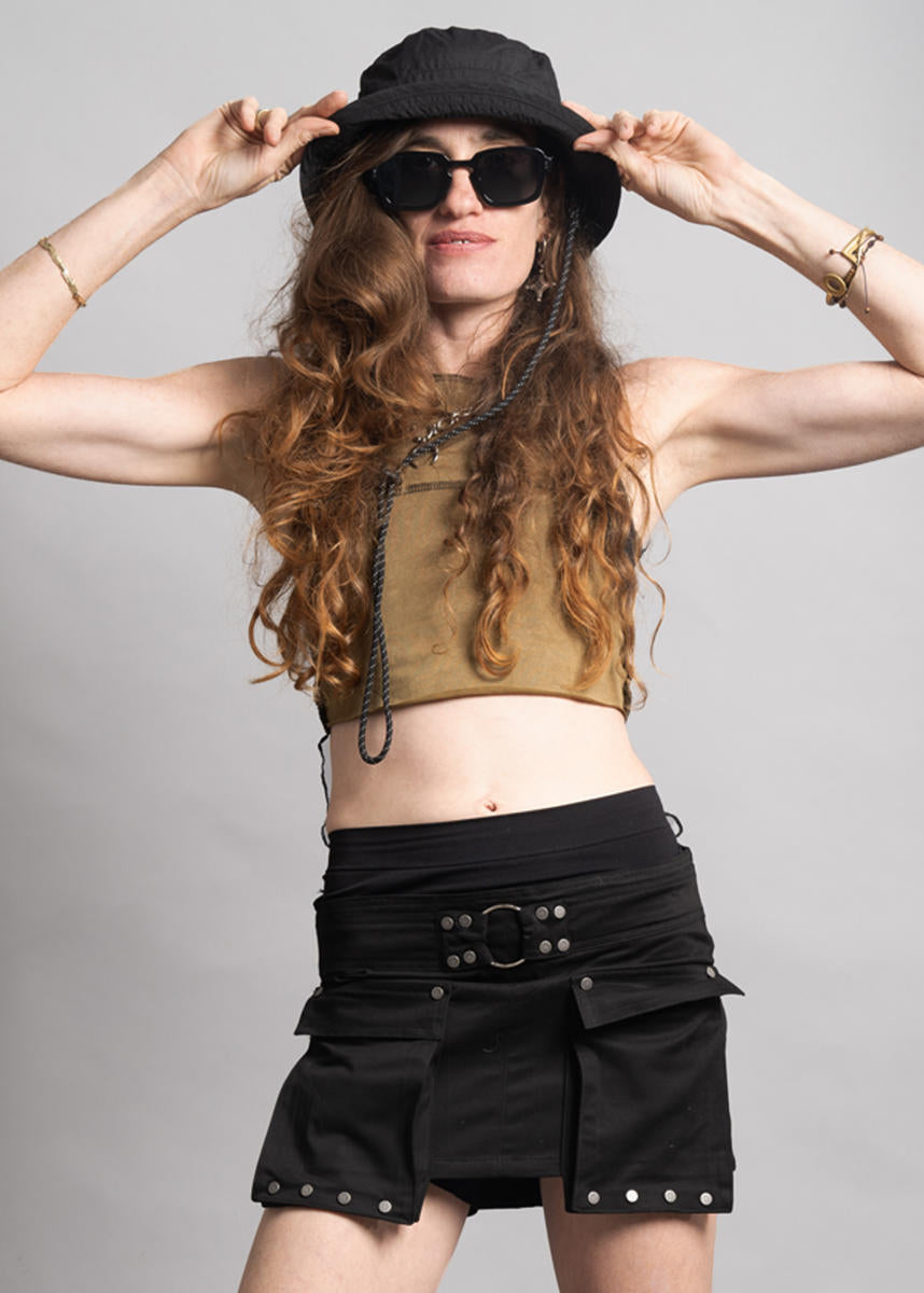 PULSAR MUSTARD & BLACK STITCH CROP