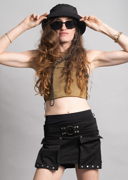 PULSAR MUSTARD & BLACK STITCH CROP
