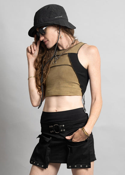PULSAR MUSTARD & BLACK STITCH CROP