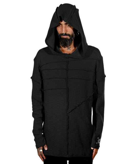 RATTLE Long Sleeve Hooded Shirt In Black