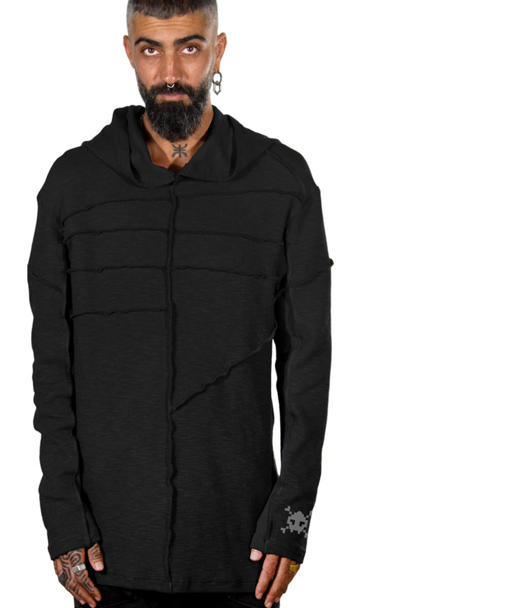 RATTLE Long Sleeve Hooded Shirt In Black