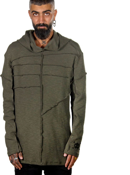 RATTLE Long Sleeve Hooded Shirt In Olive