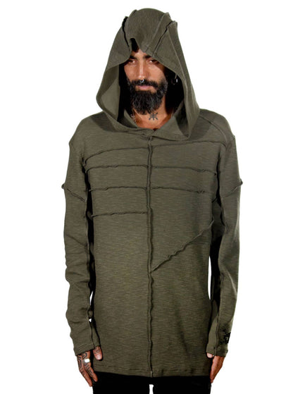 RATTLE Long Sleeve Hooded Shirt In Olive
