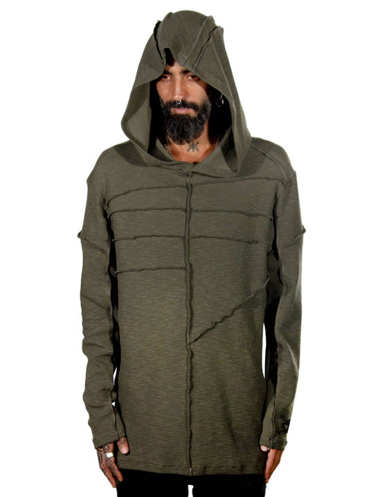 RATTLE Long Sleeve Hooded Shirt In Olive