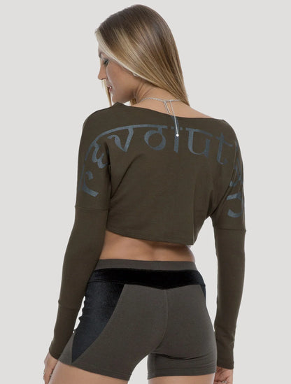 REVOL Long Sleeves Crop Top In Olive