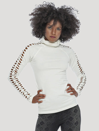 RAFFIA Long Sleeves Braided Top In White
