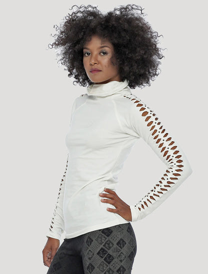 RAFFIA Long Sleeves Braided Top In White