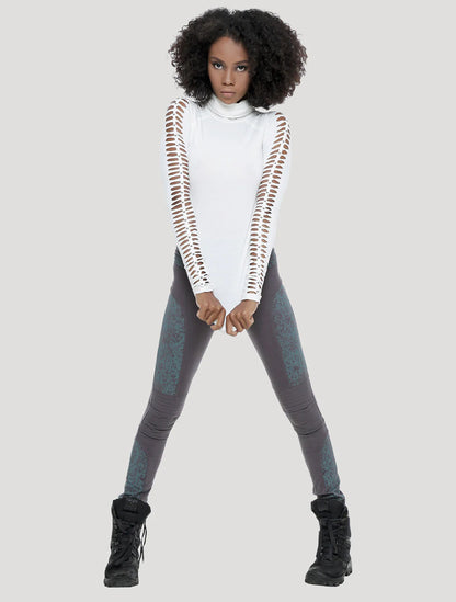 RAFFIA Long Sleeves Braided Top In White