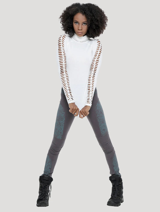 RAFFIA Long Sleeves Braided Top In White