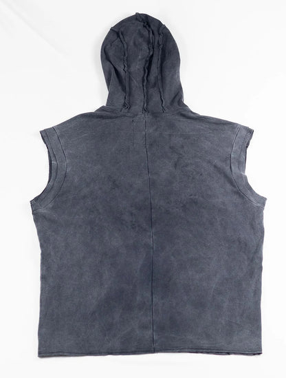 RHINO Sleeveless Baggy Hoodie Sweatshirt In Washed Black