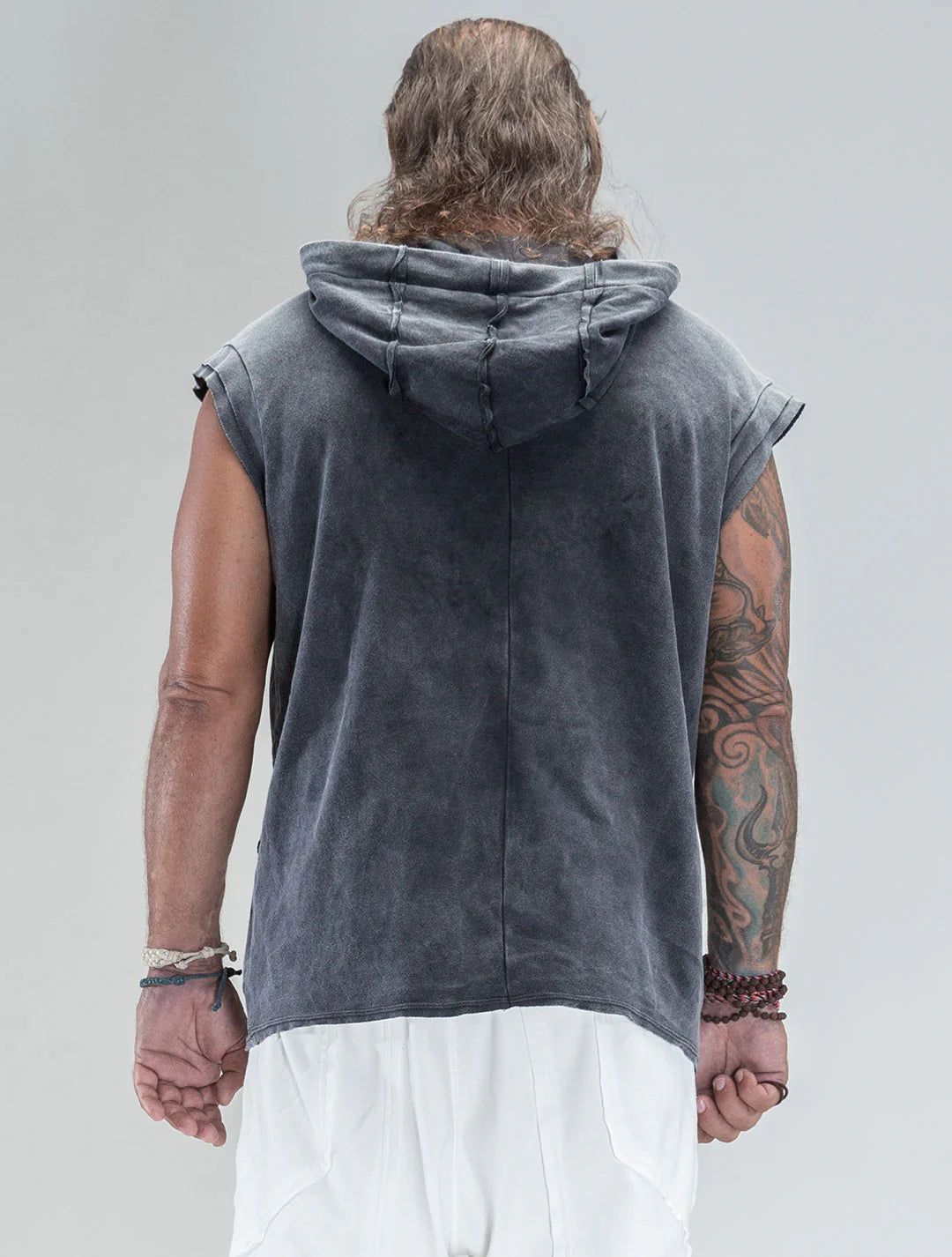 RHINO Sleeveless Baggy Hoodie Sweatshirt In Washed Black