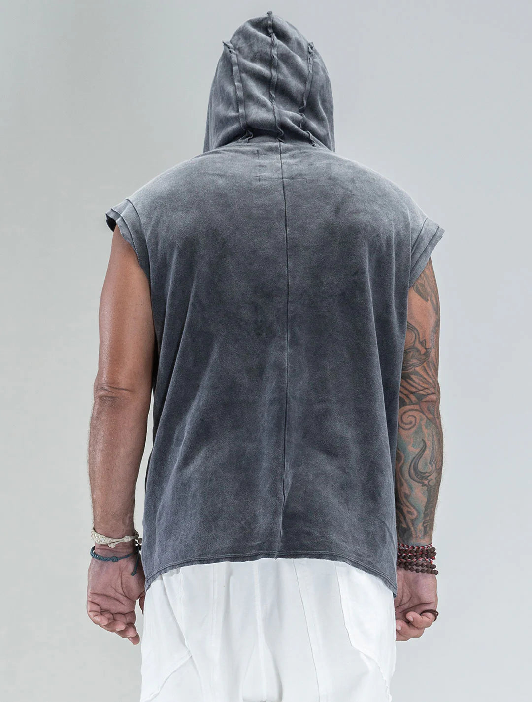 RHINO Sleeveless Baggy Hoodie Sweatshirt In Washed Black
