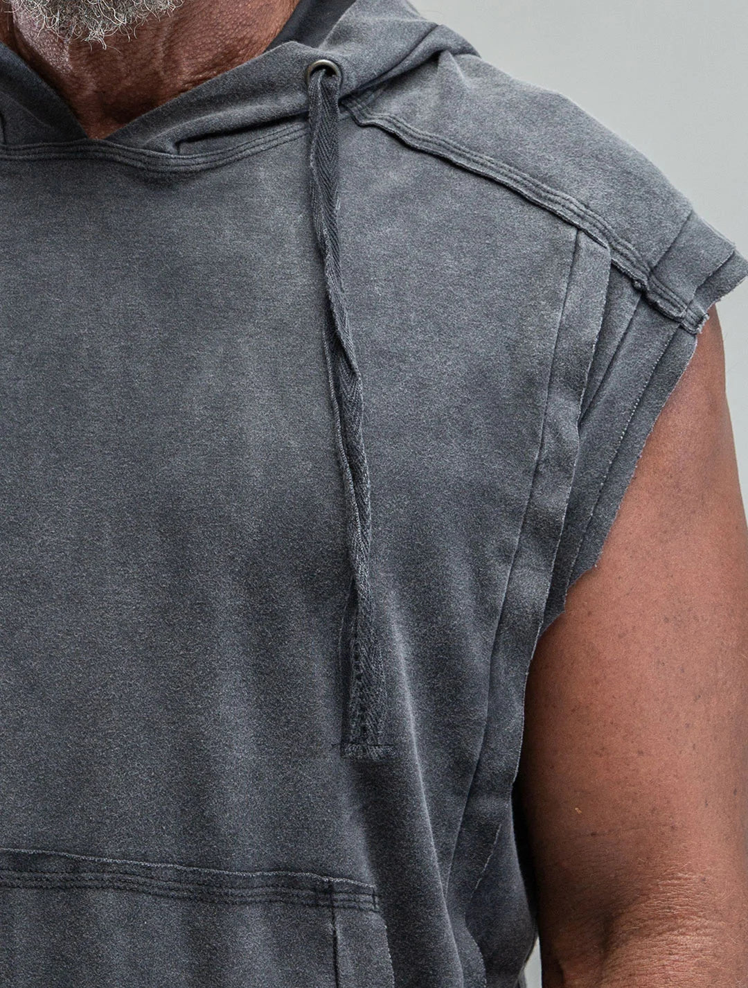 RHINO Sleeveless Baggy Hoodie Sweatshirt In Washed Black