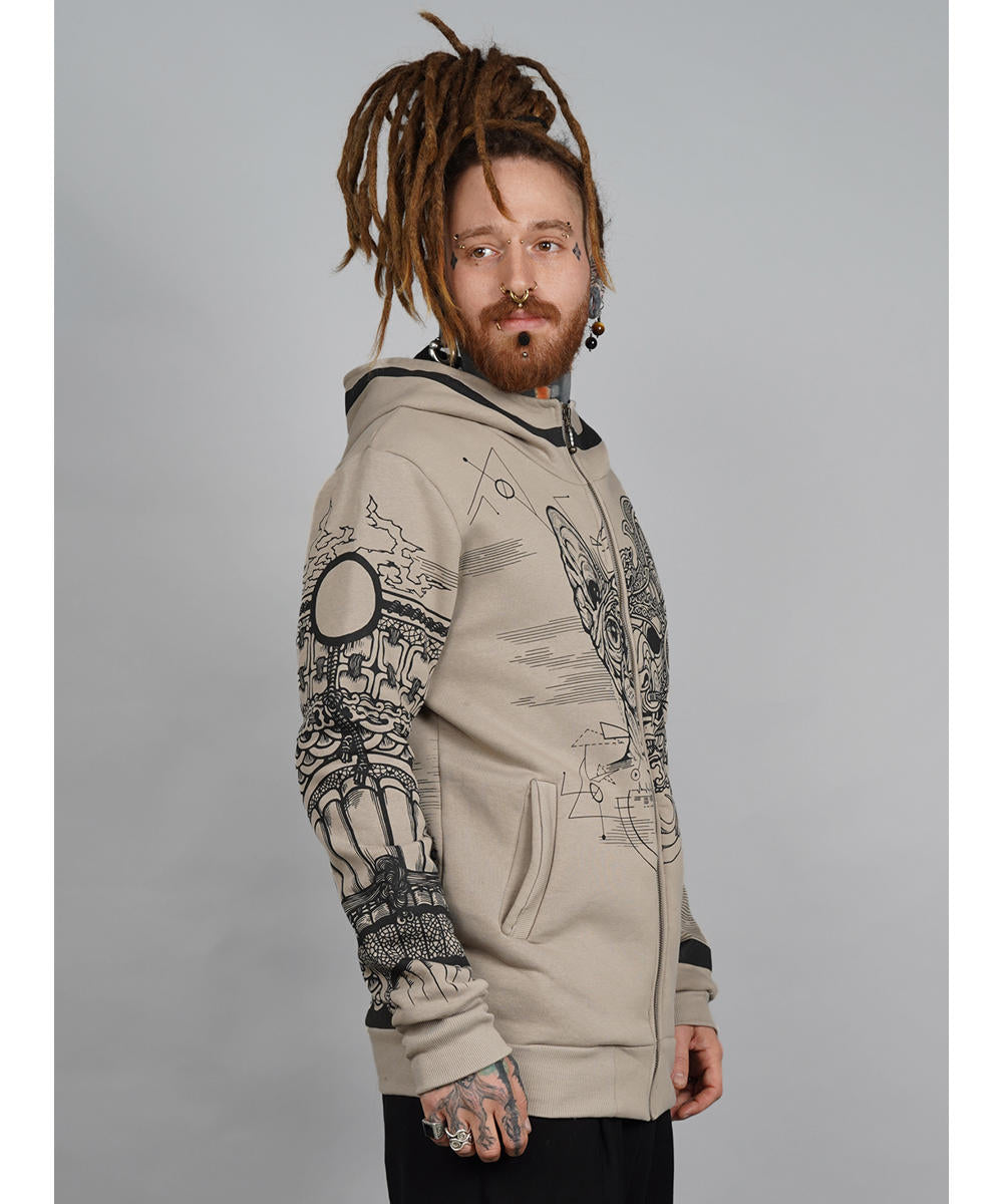 SAMURAI CAT Zip Hood In Stone