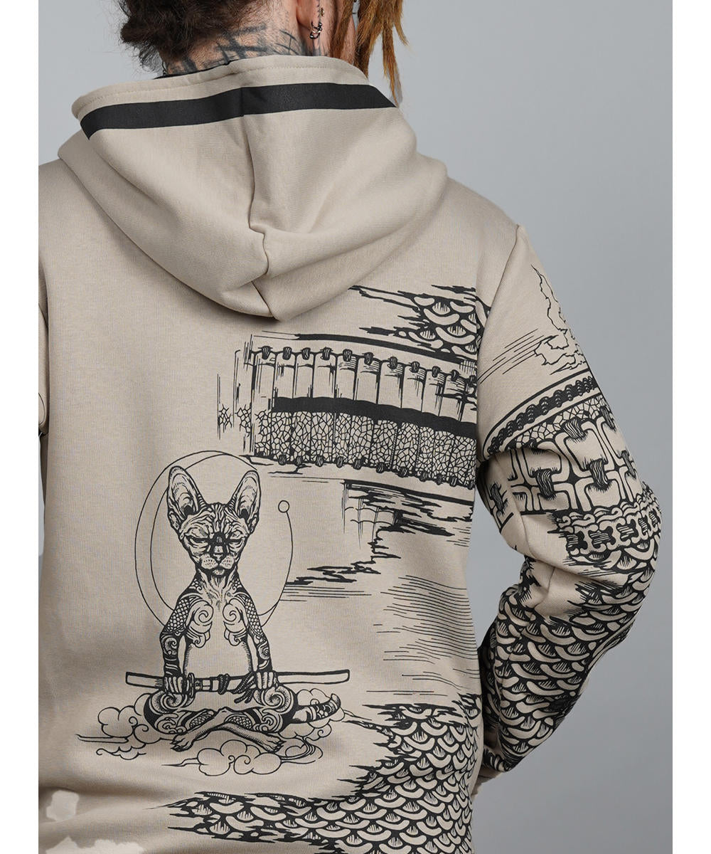 SAMURAI CAT Zip Hood In Stone