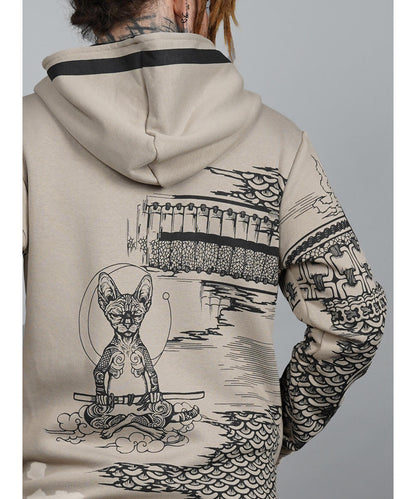 SAMURAI CAT Zip Hood In Stone