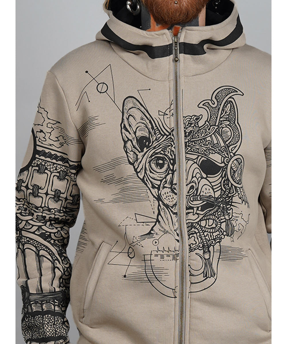 SAMURAI CAT Zip Hood In Stone