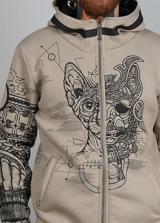 SAMURAI CAT Zip Hood In Stone