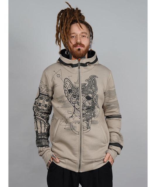SAMURAI CAT Zip Hood In Stone