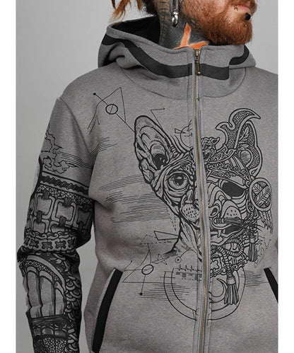 SAMURAI CAT Zip Hood In Grey