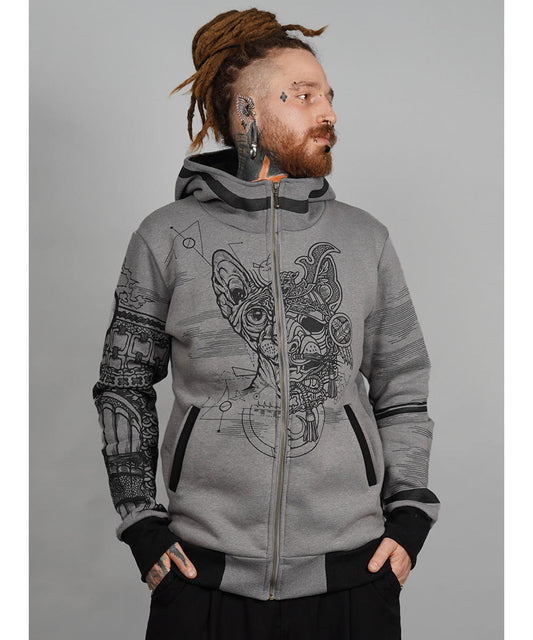 SAMURAI CAT Zip Hood In Grey