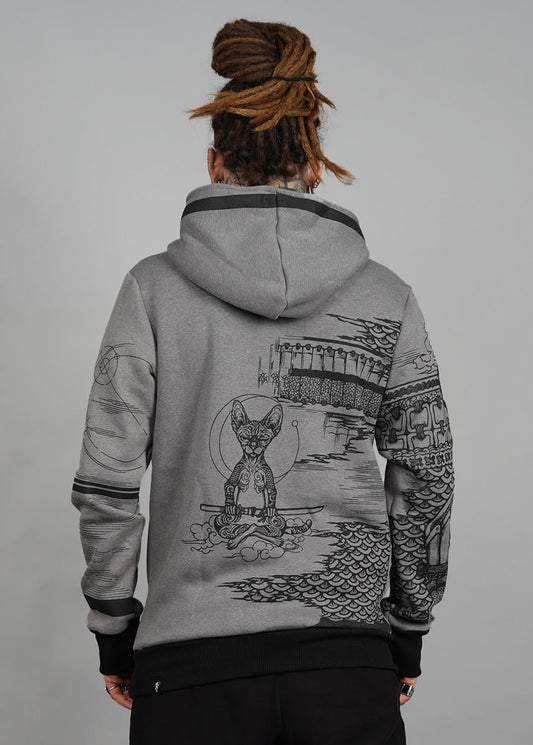 SAMURAI CAT Zip Hood In Grey (7792561553460)
