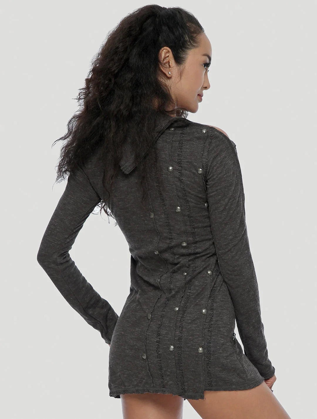 SERIAL Long Sleeves Mini Dress In Charocal