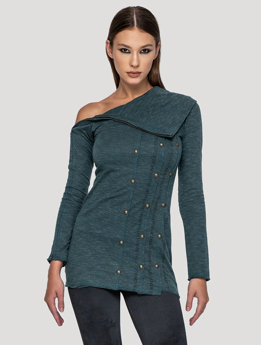 SERIAL Long Sleeves Mini Dress In Teal