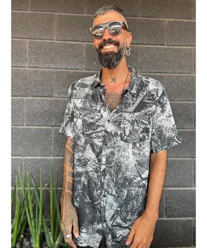 SHATTER Short Sleeve Botton Shirt In Black & White