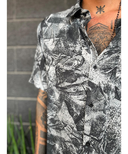 SHATTER Short Sleeve Botton Shirt In Black & White