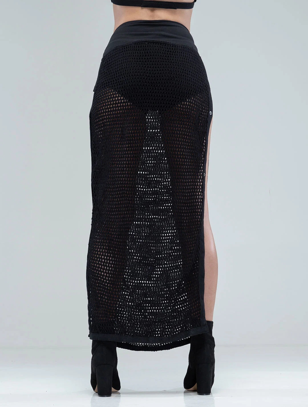 SANJA Crochet Knitted Maxi Skirt In Black