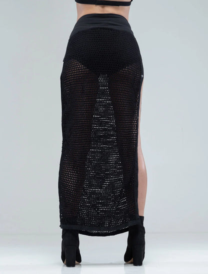 SANJA Crochet Knitted Maxi Skirt In Black
