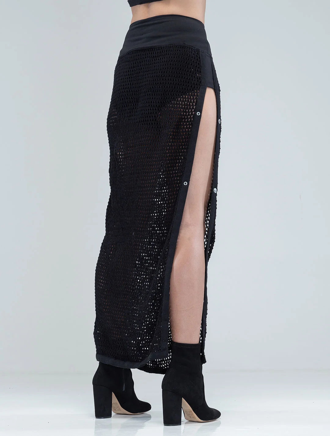 SANJA Crochet Knitted Maxi Skirt In Black