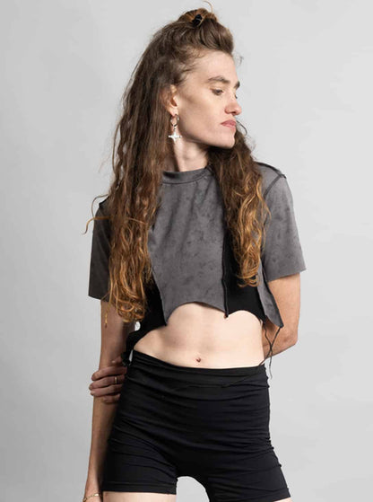 SONIC Crop Top In Galaxy Grey Stitch